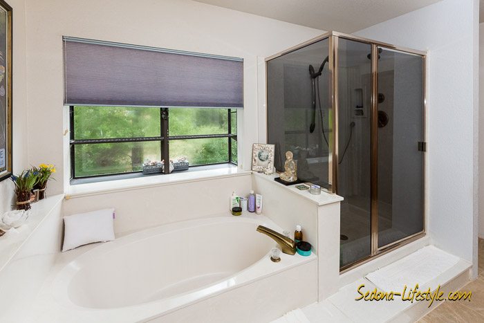 Privacy window allows light in Master Bath