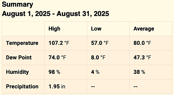 weather station summary for KAZSEDON183