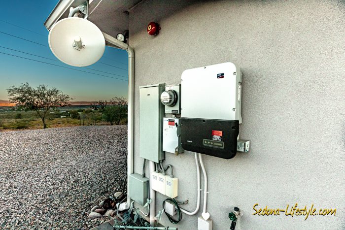 Solar Equipment and Satellite Dish - at 2835 S. Quail Canyon Rd, Cottonwood AZ 86326 - For Sale - Call Sheri Sperry for all your real estate needs at 928.274.7355 - Not visible is APS meter - separately grounded away from home.