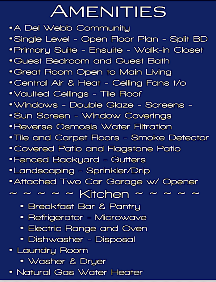 The Breckenridge Amenities list for 1620 W Bronco Ln Cottonwood