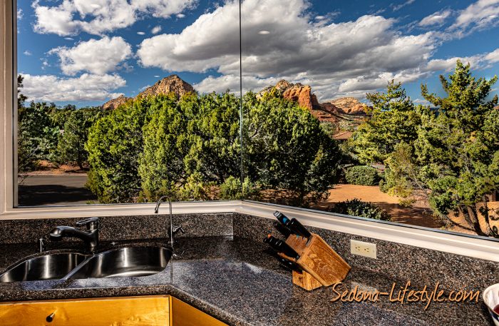 Seamless kitchen window with fabulous views of Coffeepot Rock For mor info Call SHERI SPERRY at 928.274.7355 for all your real estate needs