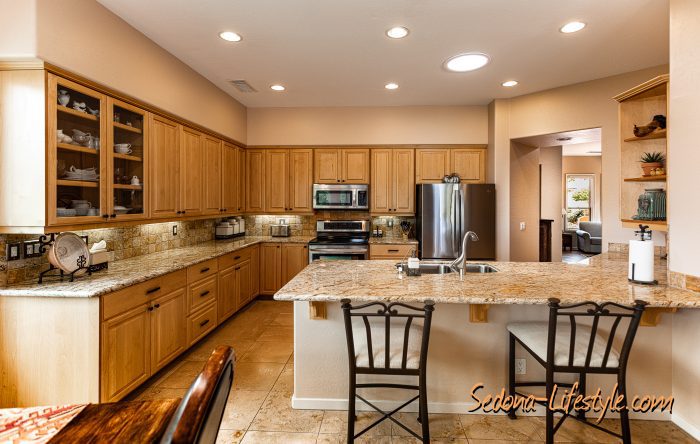 Large efficient Kitchen, - FOR SALE Golf course property for sale. 205 E Bighorn Ct, Sedona AZ 86351. Call Sheri Sperry at 928.274.7355