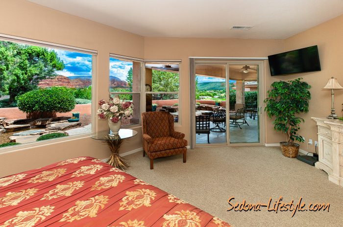 Primary exit to rear tranquil garden. For Sale, Golf Course Home, Call Sheri Sperry at 928.274.7355 for more info