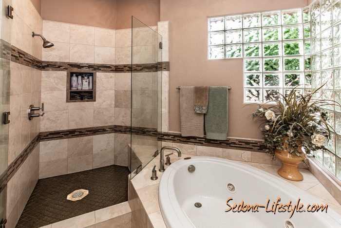 Oversize jetted tub and shower. For Sale, Golf Course Home, Call Sheri Sperry at 928.274.7355 for more info