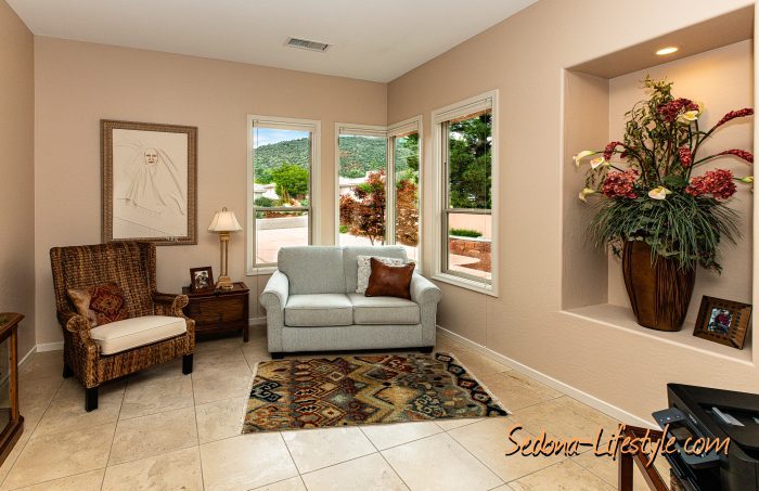 Reception, Den, or reading area FOR SALE Golf course property for sale. 205 E Bighorn Ct, Sedona AZ 86351. Call Sheri Sperry at 928.274.7355