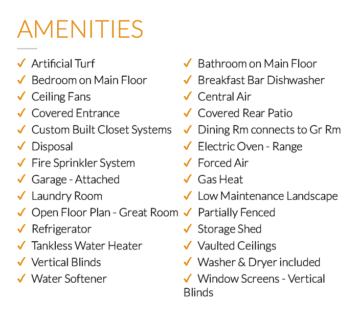 List of Amenities for 1401 E Foy Dr Clarkdale - Call Sheri Sperry @ 928.274.7355 for more information
