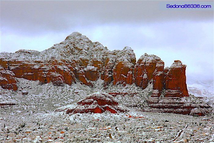 Thunder Mountain Capital Butte - Coffeepot Rock covered in snow