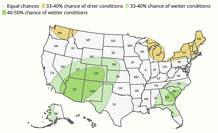 Precipitation Map for Arizona El Niño 2026